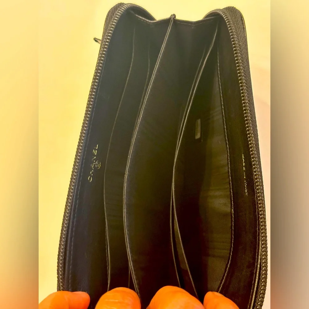 CHANEL Black Caviar Leather Zip-Around Wallet with Gold-Tone Hardware